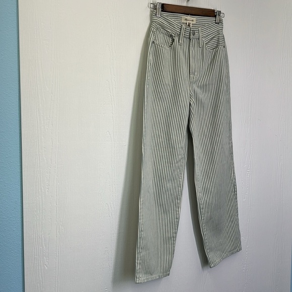 Madewell - The Perfect Vintage Wide - Leg Pale Celadon Stripe Crop Jean Size 23 - Picture 5 of 12
